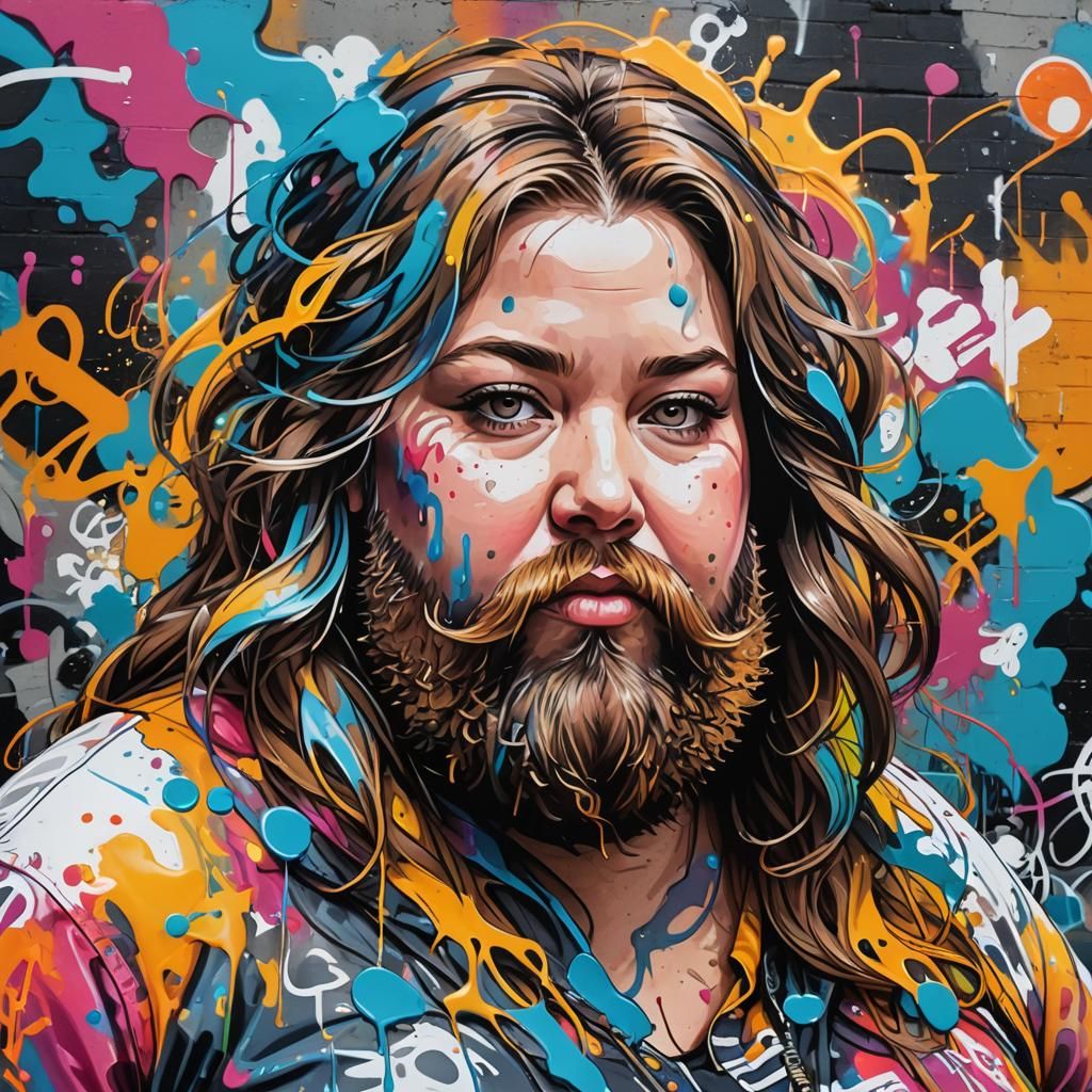 Colorful Graffiti Art of Bearded Plus-Size Women