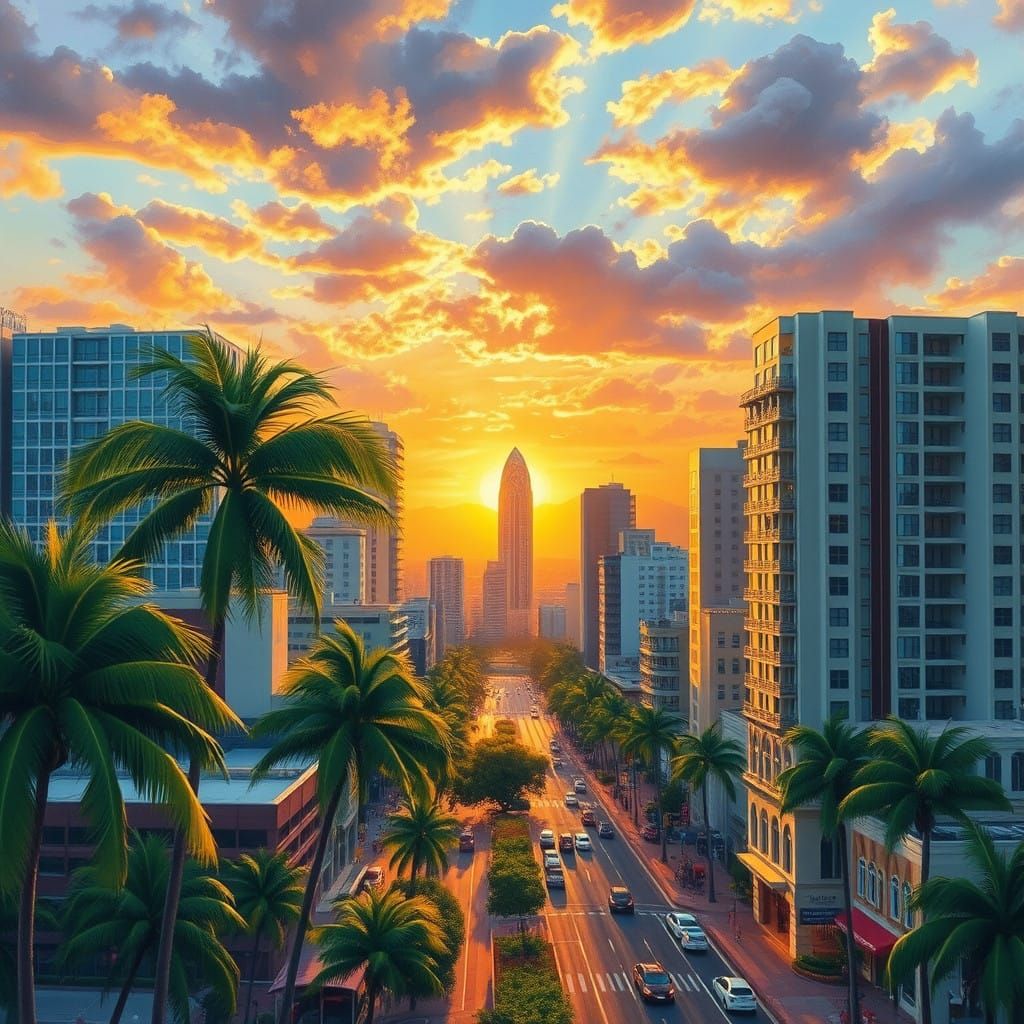 Serenity in Honolulu Cityscape at Sunset