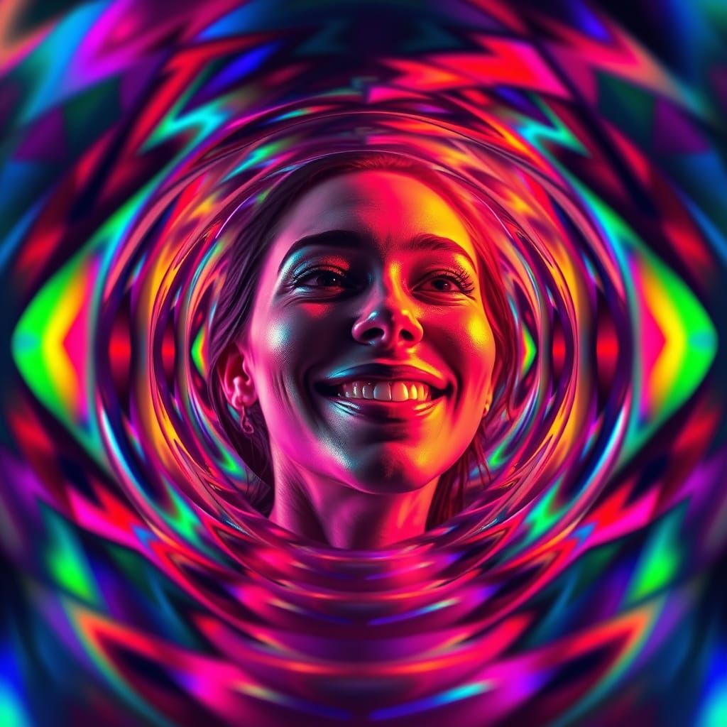 Infinite Reflections: A Chromatic Portrait in Surreal Style