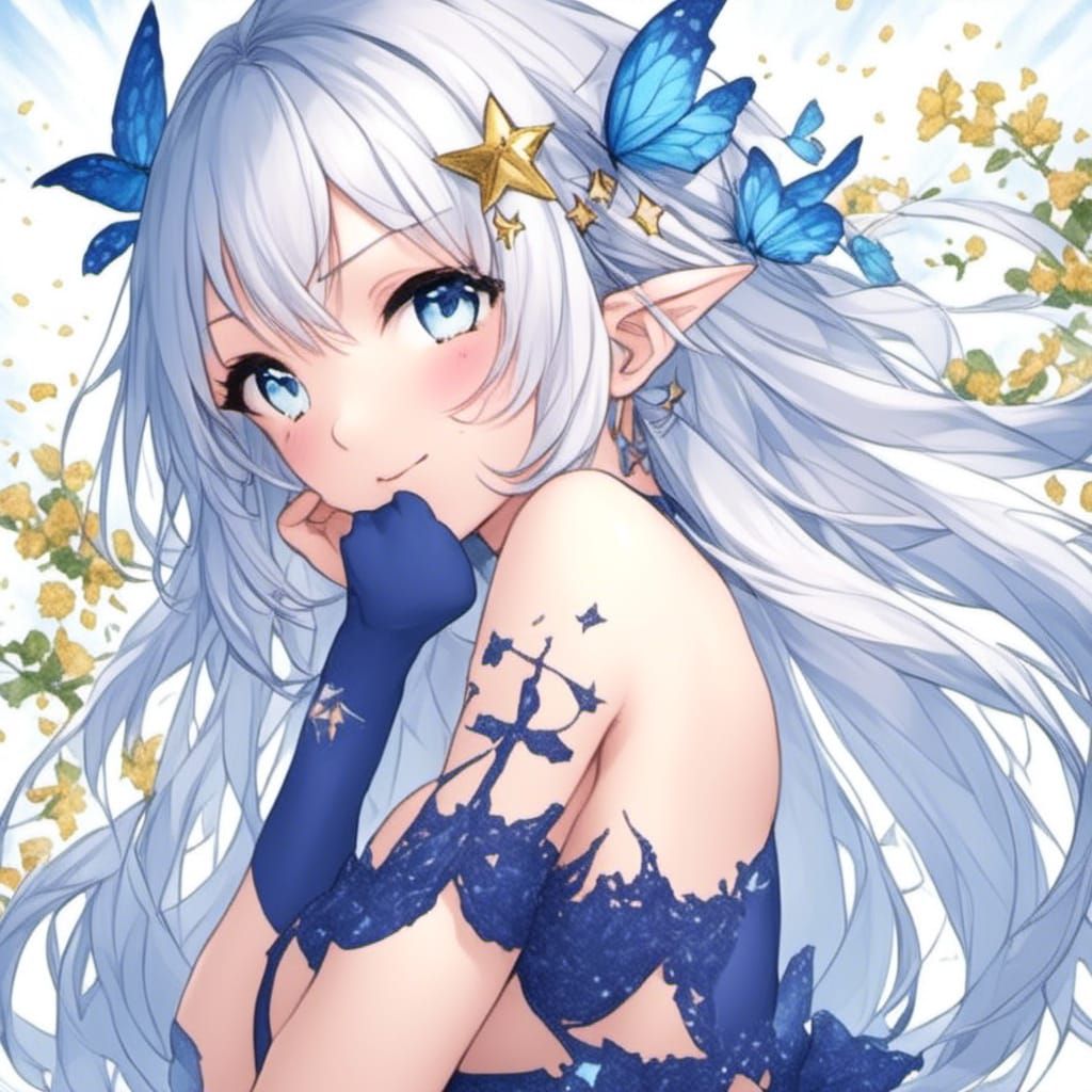 Anime Fairy in Blue with Platinum Hair