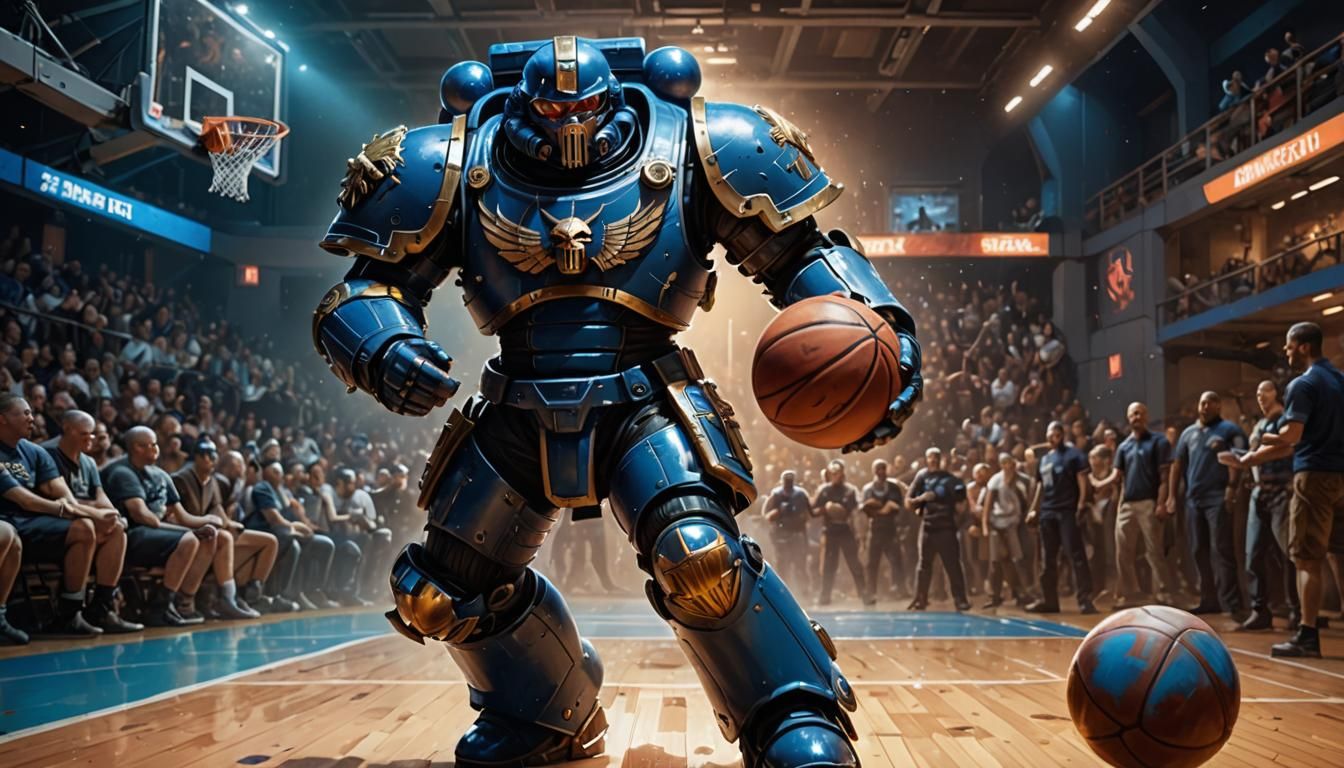 Space Marine Plays Basketball: Sci-Fi Illustration