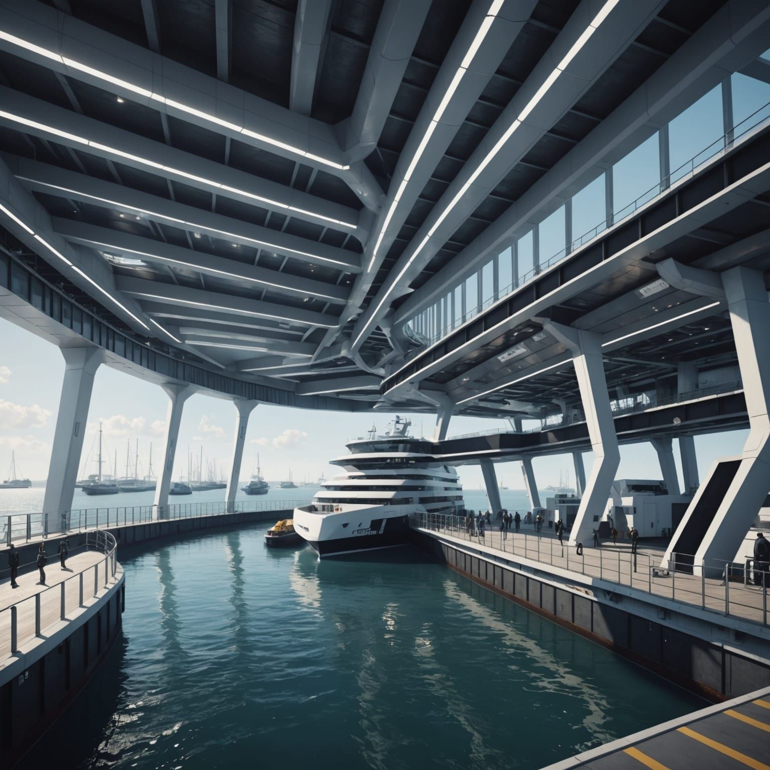 Modern Maritime Terminal in Futuristic Atlantic Port