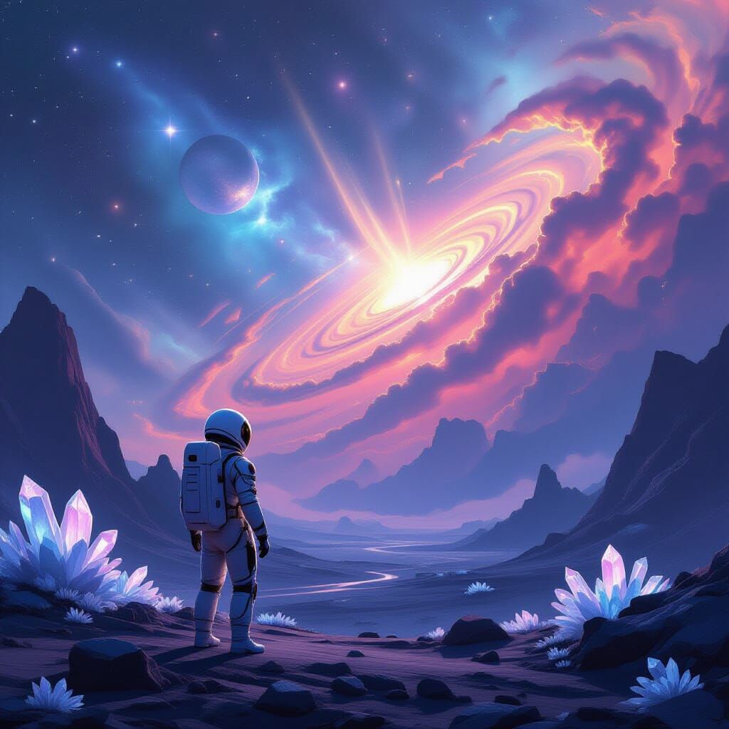 Astronaut Gazes at Alien Nebula in Cinematic Concept Art Sty...