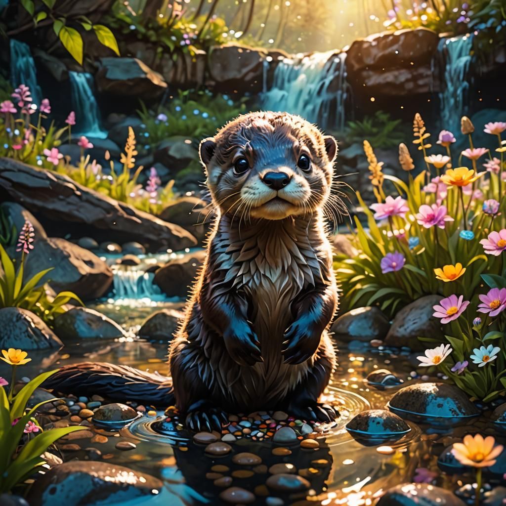 Enchanted Otter Playing by a River