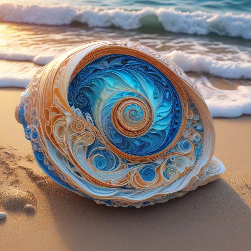 Ethereal Oceanic Scene in Oil and Quilling Style