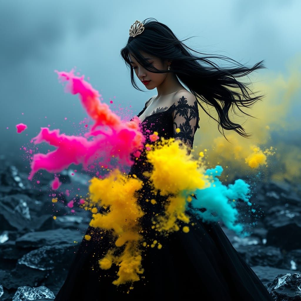 Woman Paints the Sky with Vivid Colors