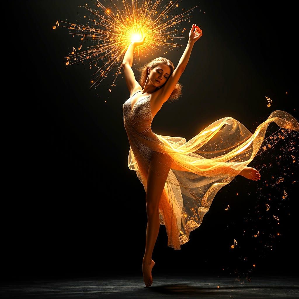 Radiant Light Woman Dancing in Hyperrealistic Style