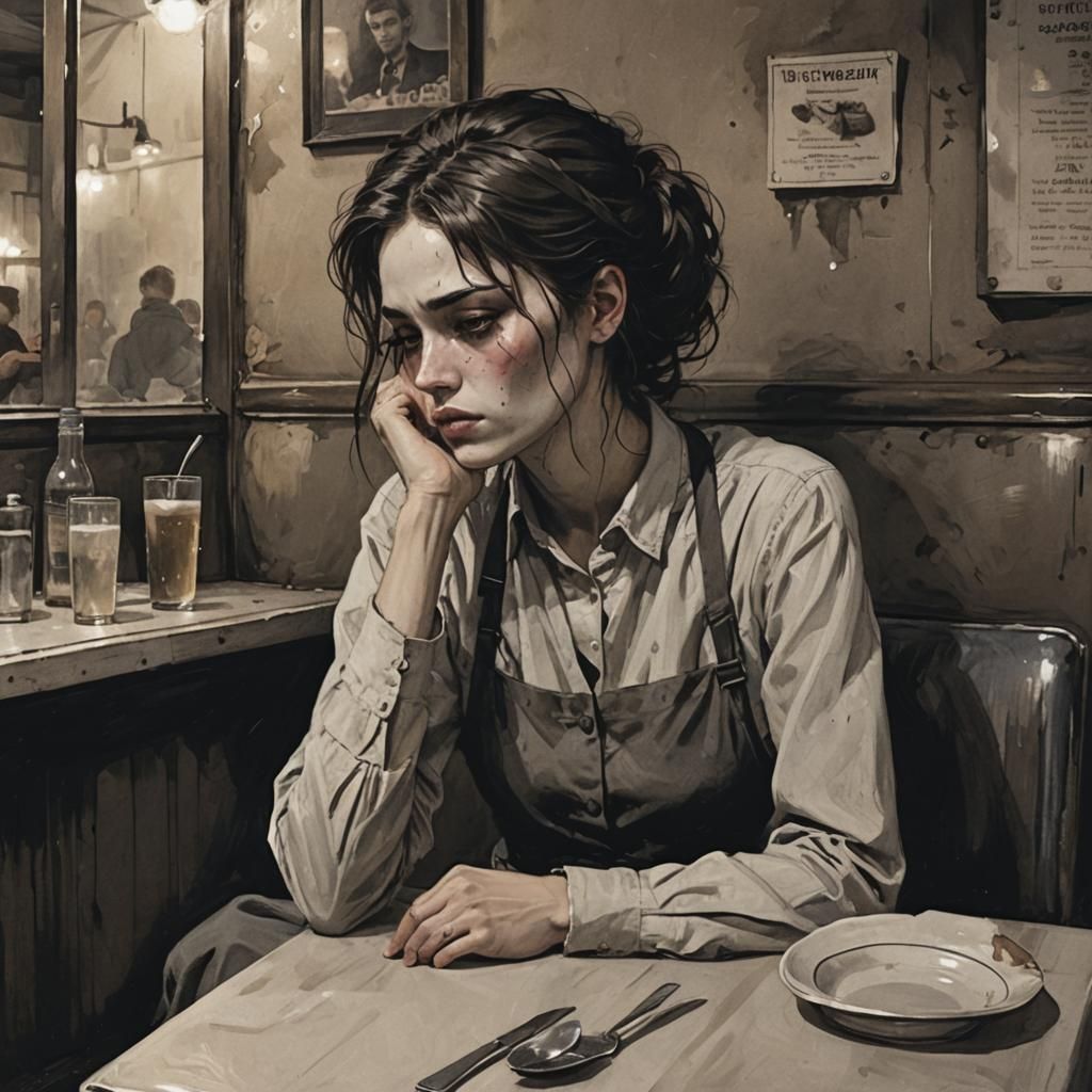 Haunting Stillness: Restaurant Scene in Digital Art