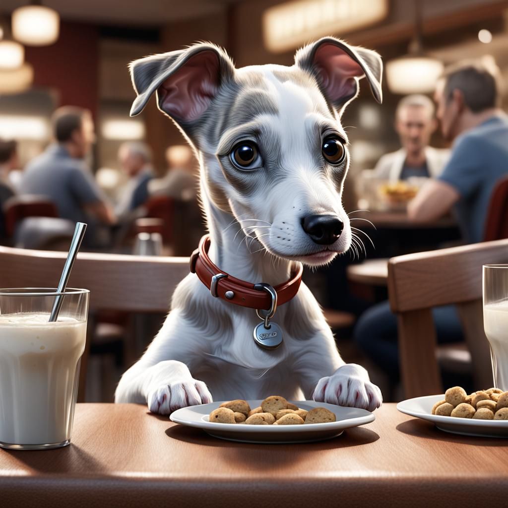 Adorable Whippet Puppy Waiting For Her Treats .......