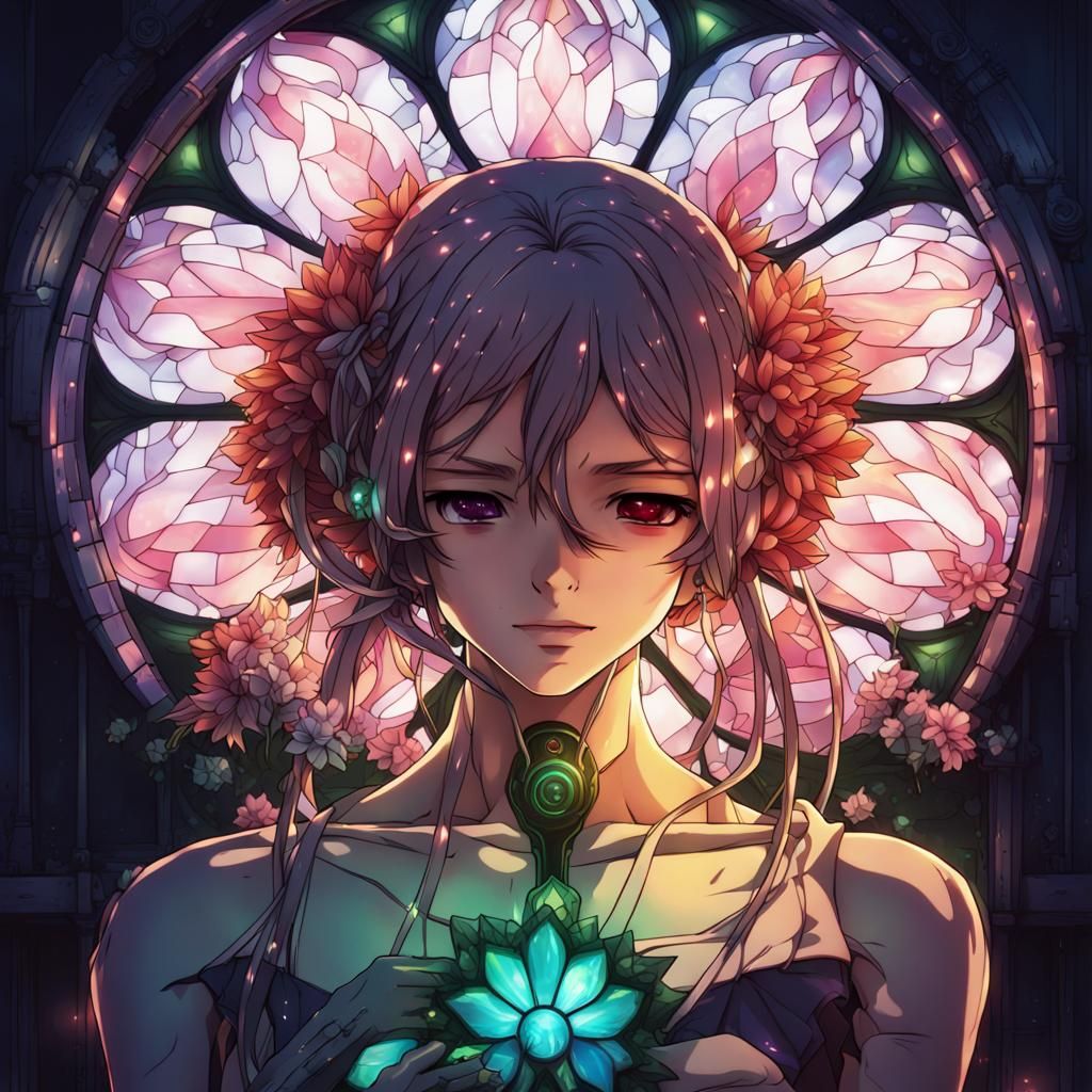 Cyberpunk Stained Glass Flower Spirit