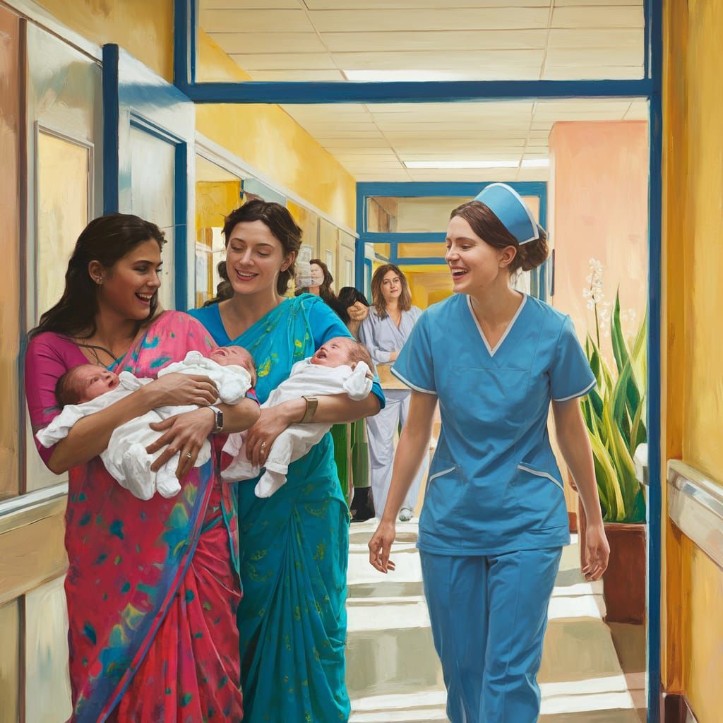 Joyful Hospital Scene in Vibrant Colors