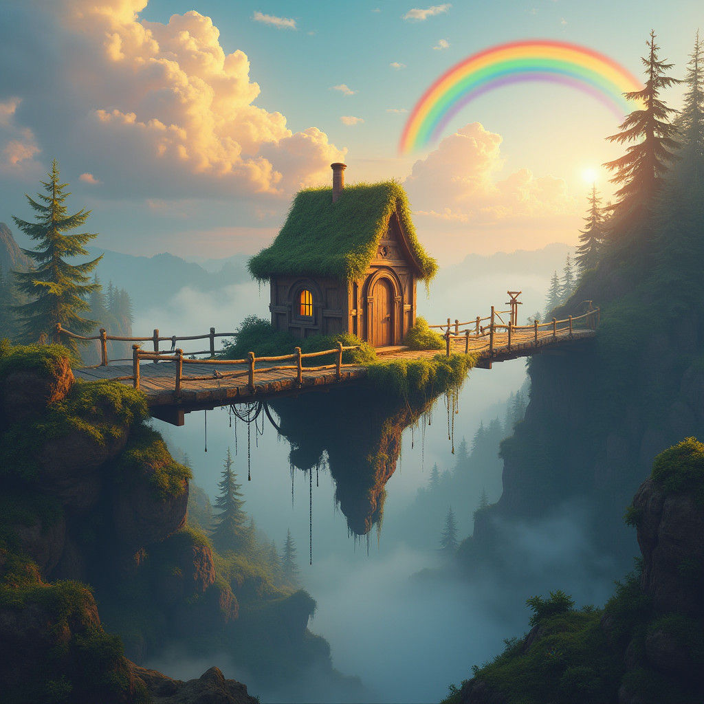 Fantasy Outhouse Connected by Rainbow Bridge