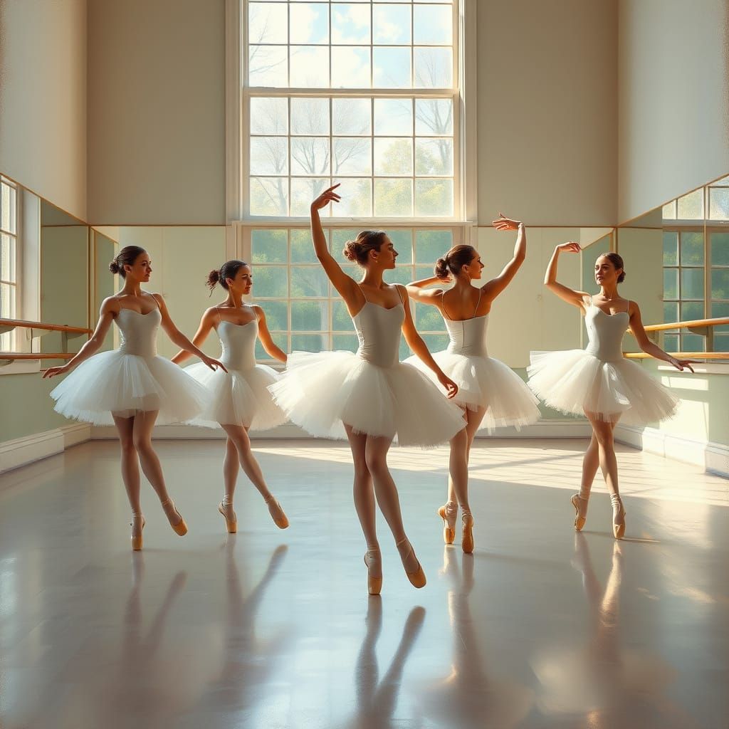 Ballerinas Dancing in a Bright Studio