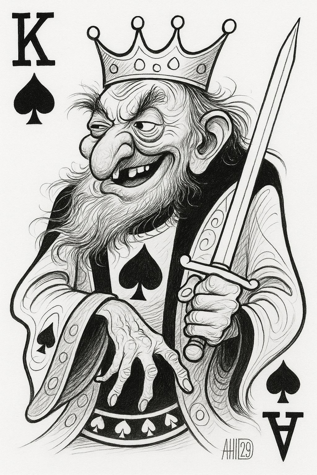 King of Spades Caricature in Sketch Style