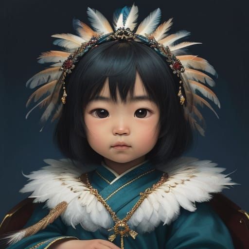 Realistic Asian Baby Portrait in Oil Painting Style