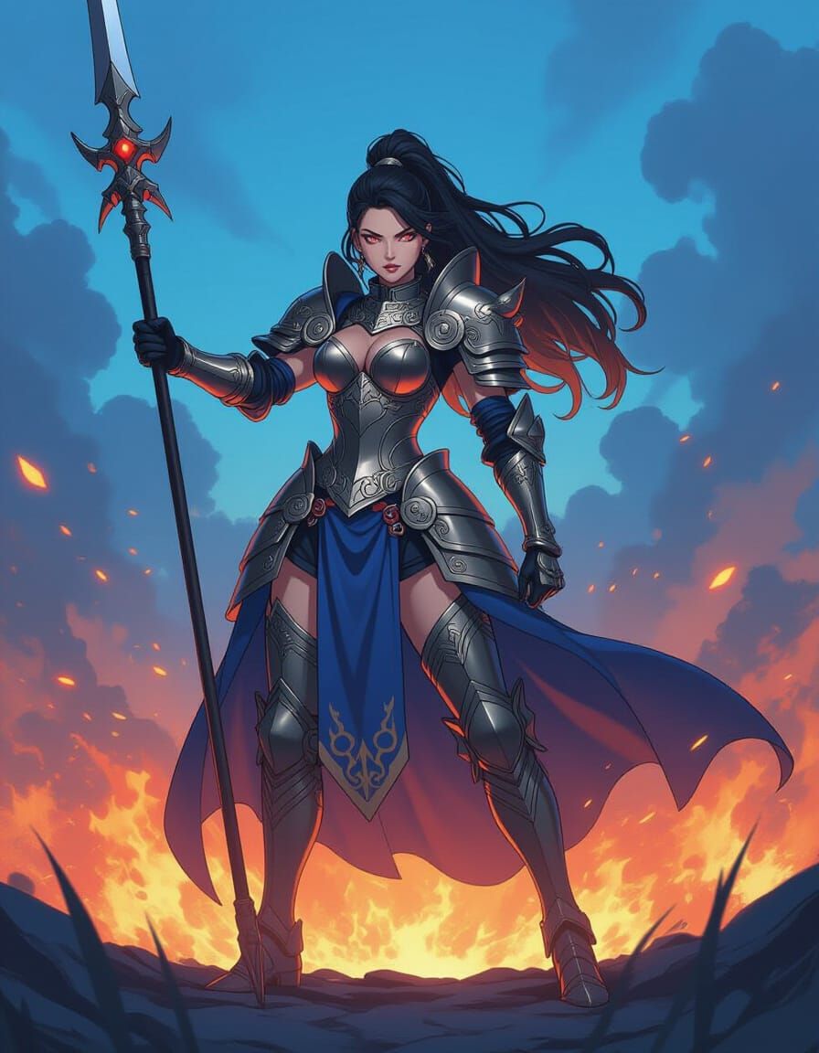 Armored Warrior on Battlefield in Studio Trigger Style