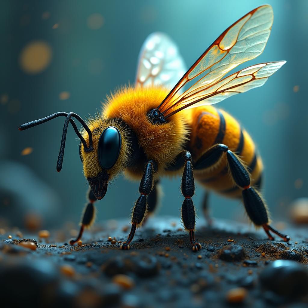Stylized Bee in Fantasy Landscape, Matte Painting