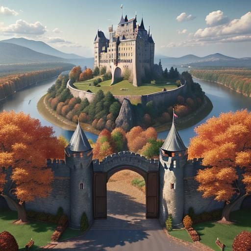Castle Gate to Autumn Landscape in 8K