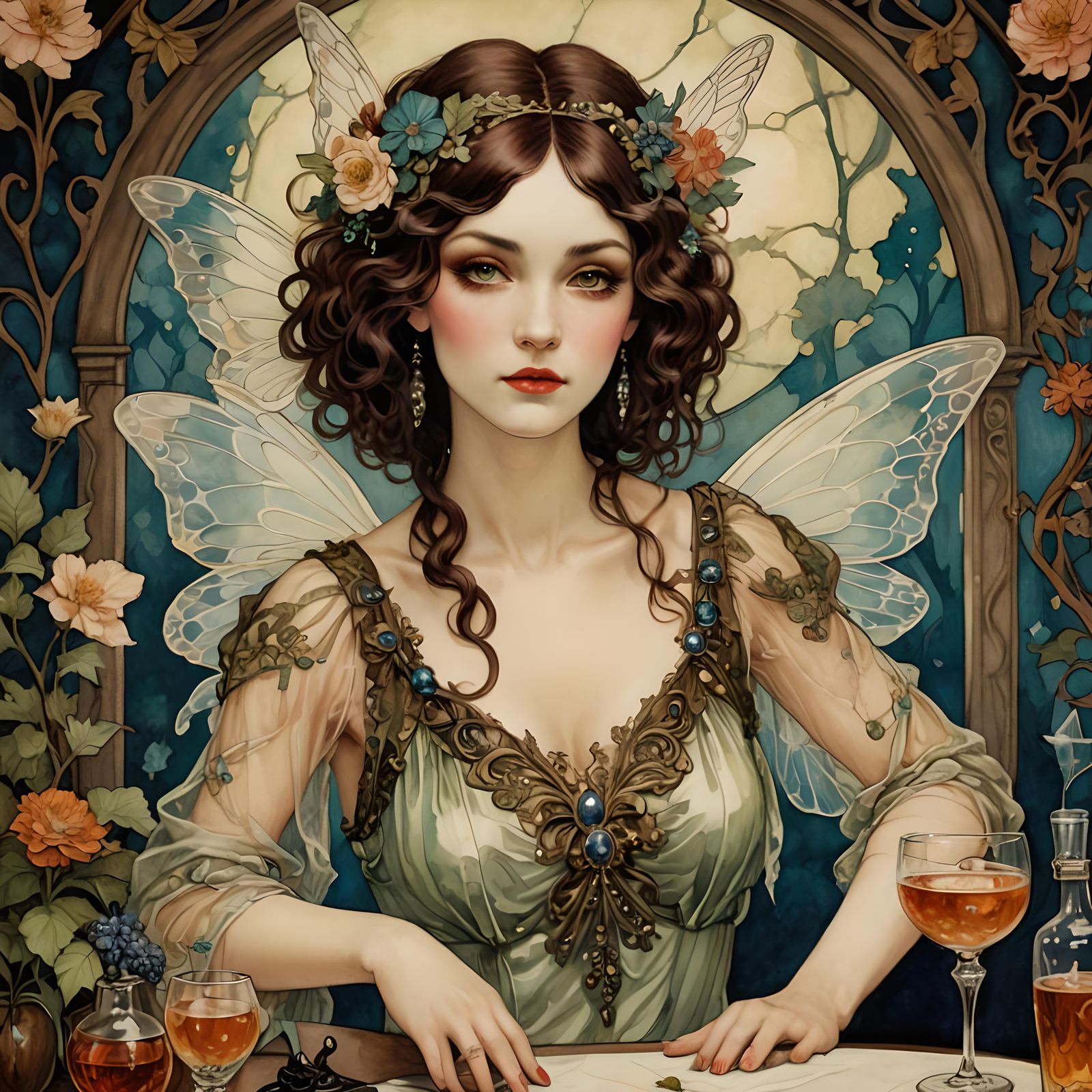 Beautiful fantasy fairy, Portrait, bartender, mysterious, ar...
