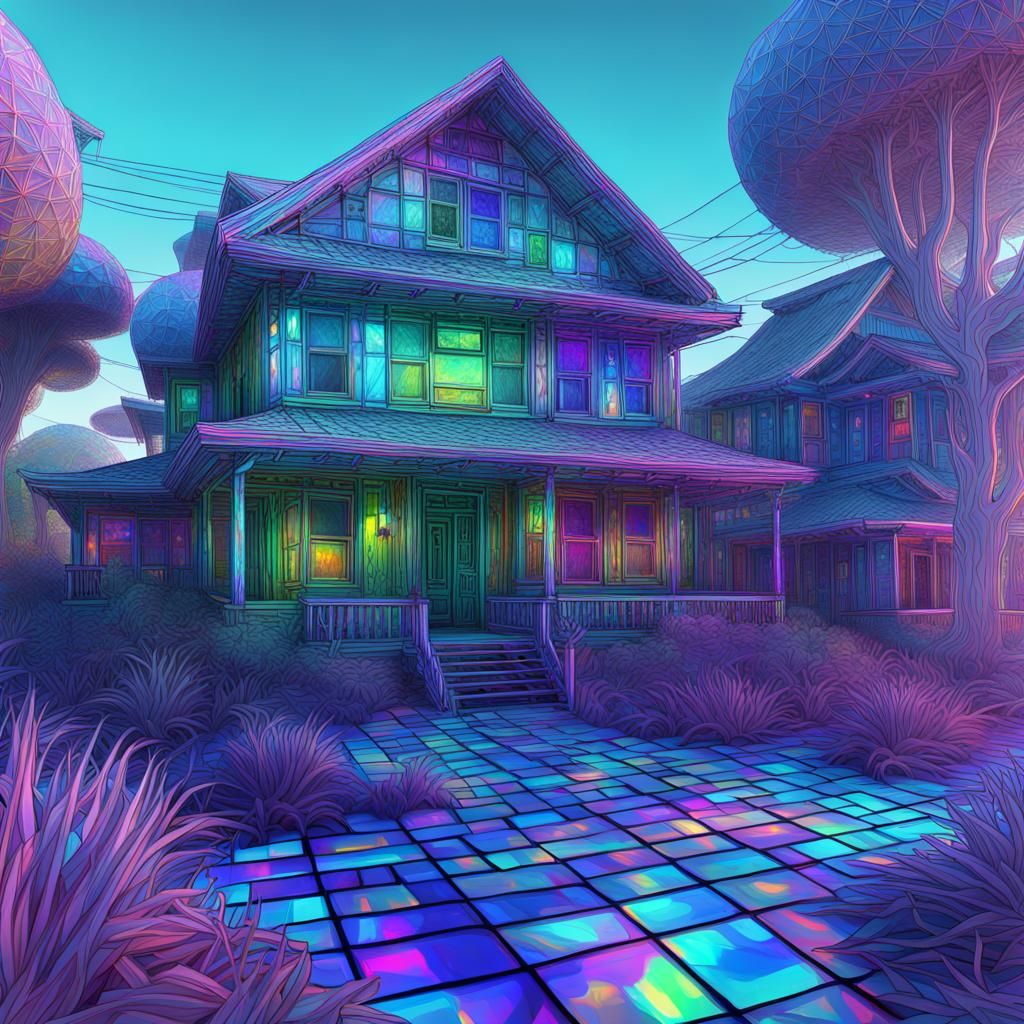 Surreal Coconut Suburbs in Polished 3D Wireframe