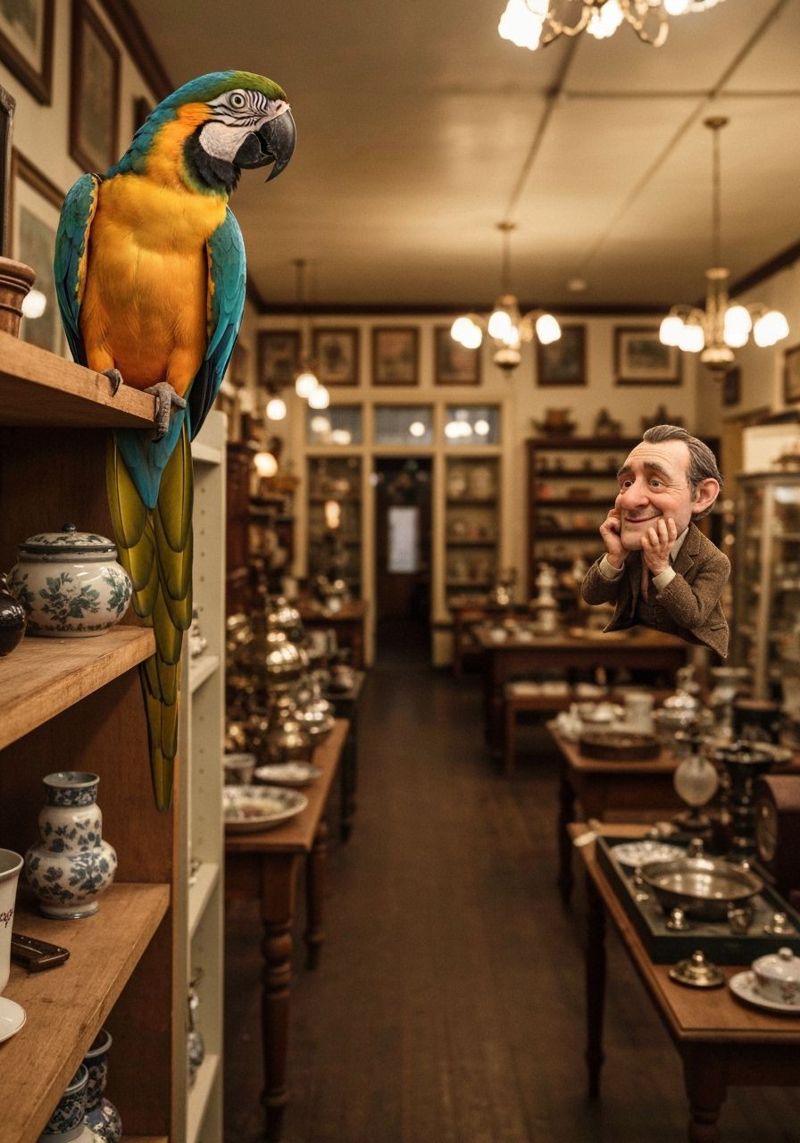 Parrots as pirates.  Argh! On ship, the
Parrot captain has a...