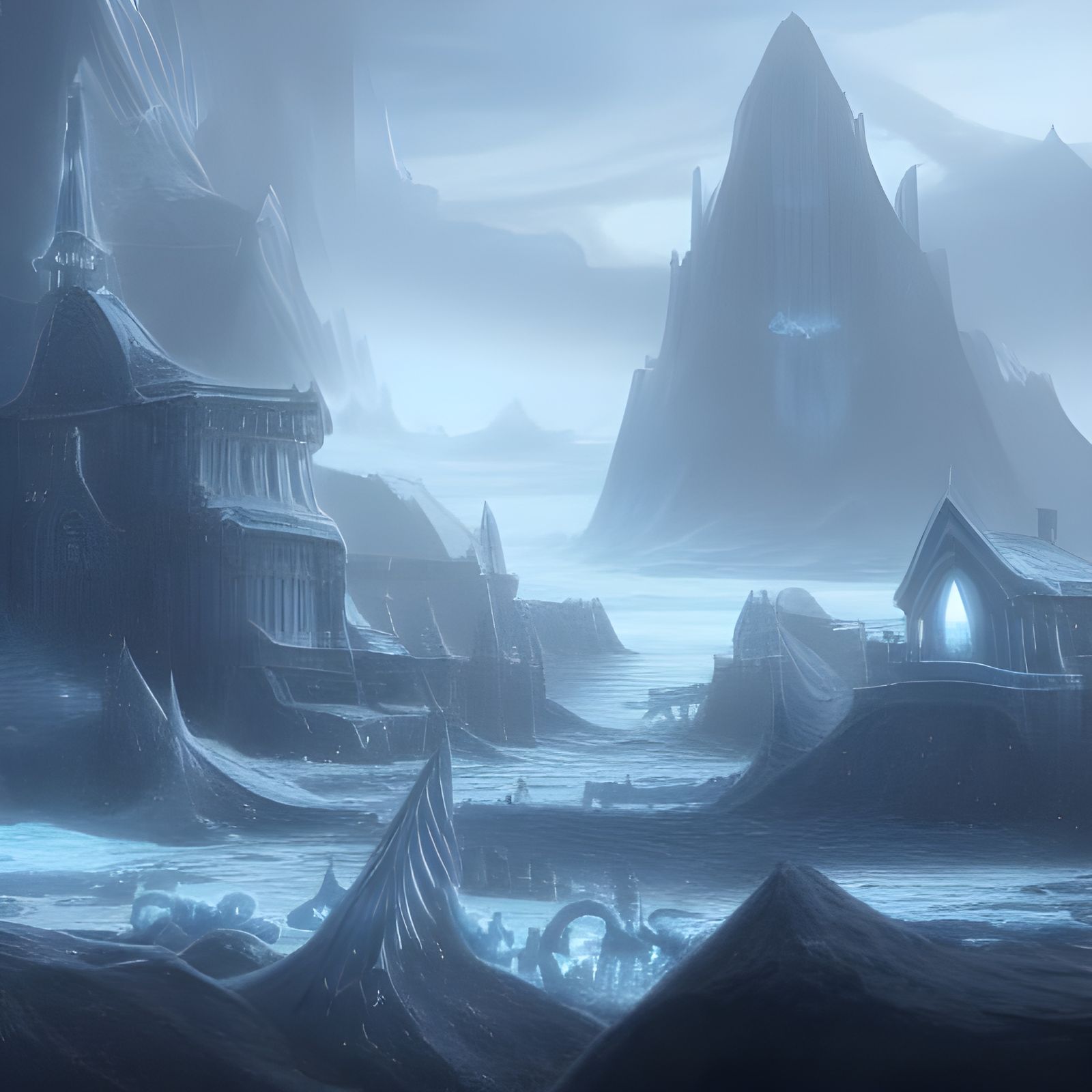 Icy City on Triton: Detailed Matte Painting