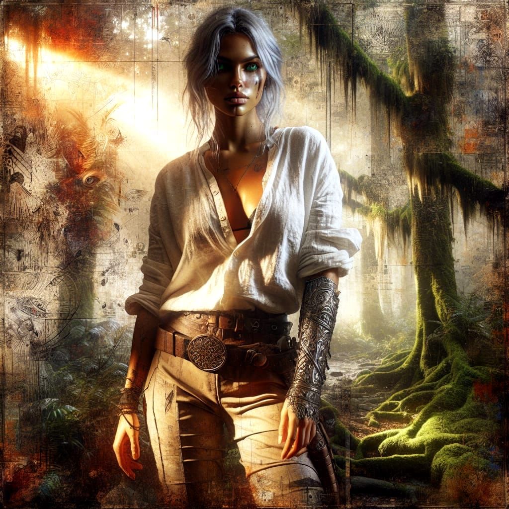 Warrior in Golden Glow: Urban Punk Dreamscape