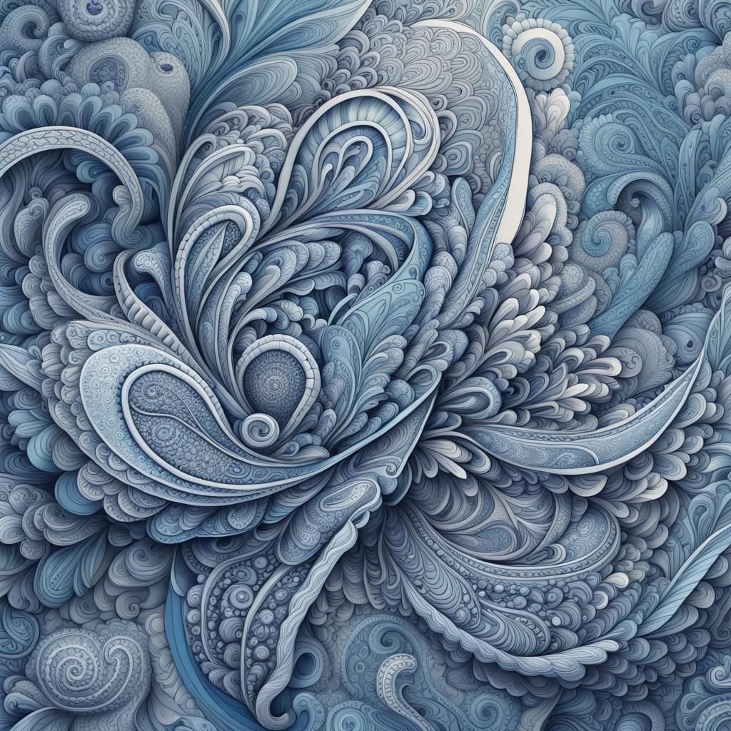 Elaborate 3D Doodle with Paisley Pattern in Blue Tones