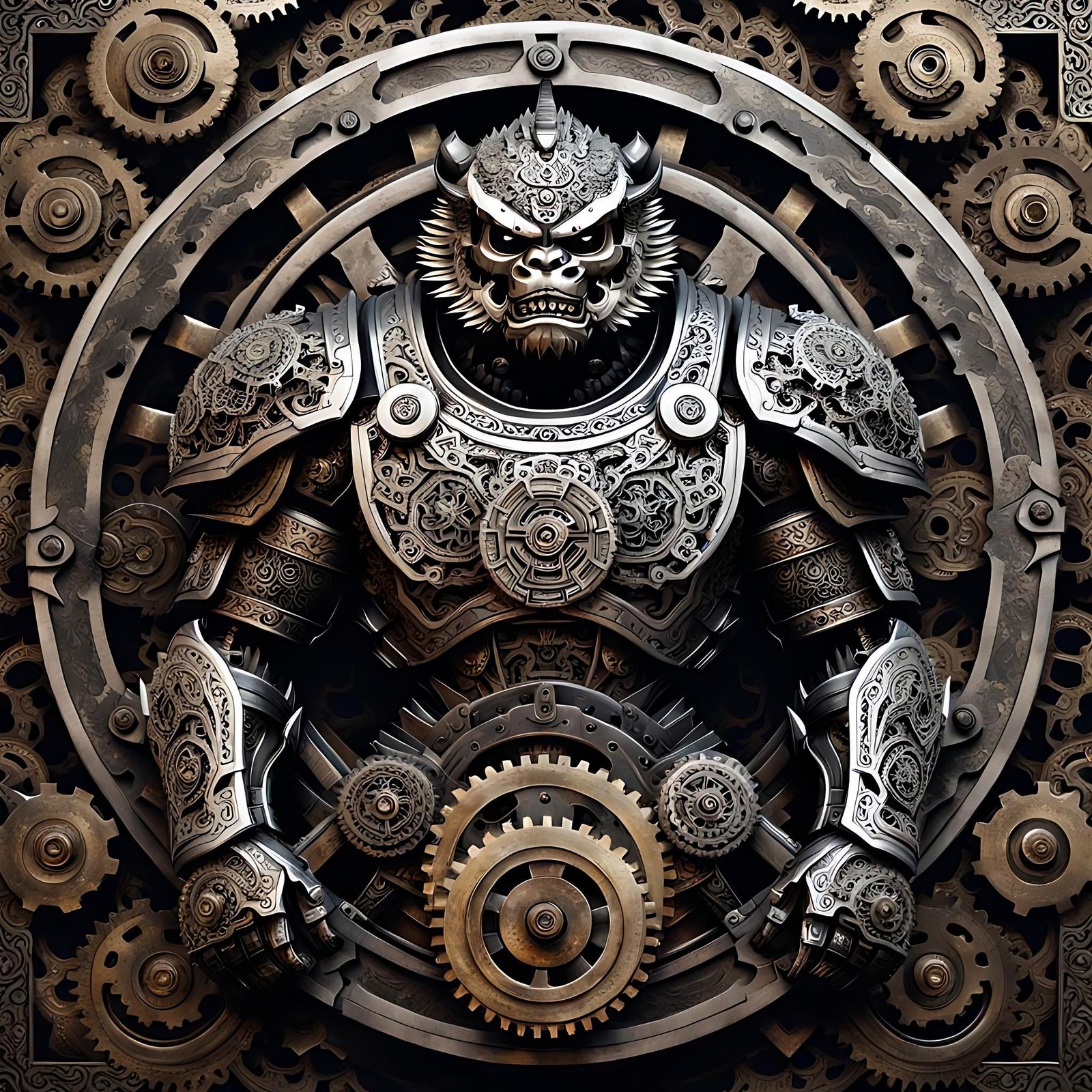 Metal Warrior with Asian Landscape