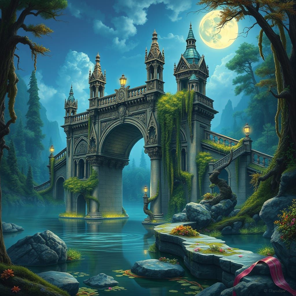 Majestic Ancient Bridge in Dreamlike Style