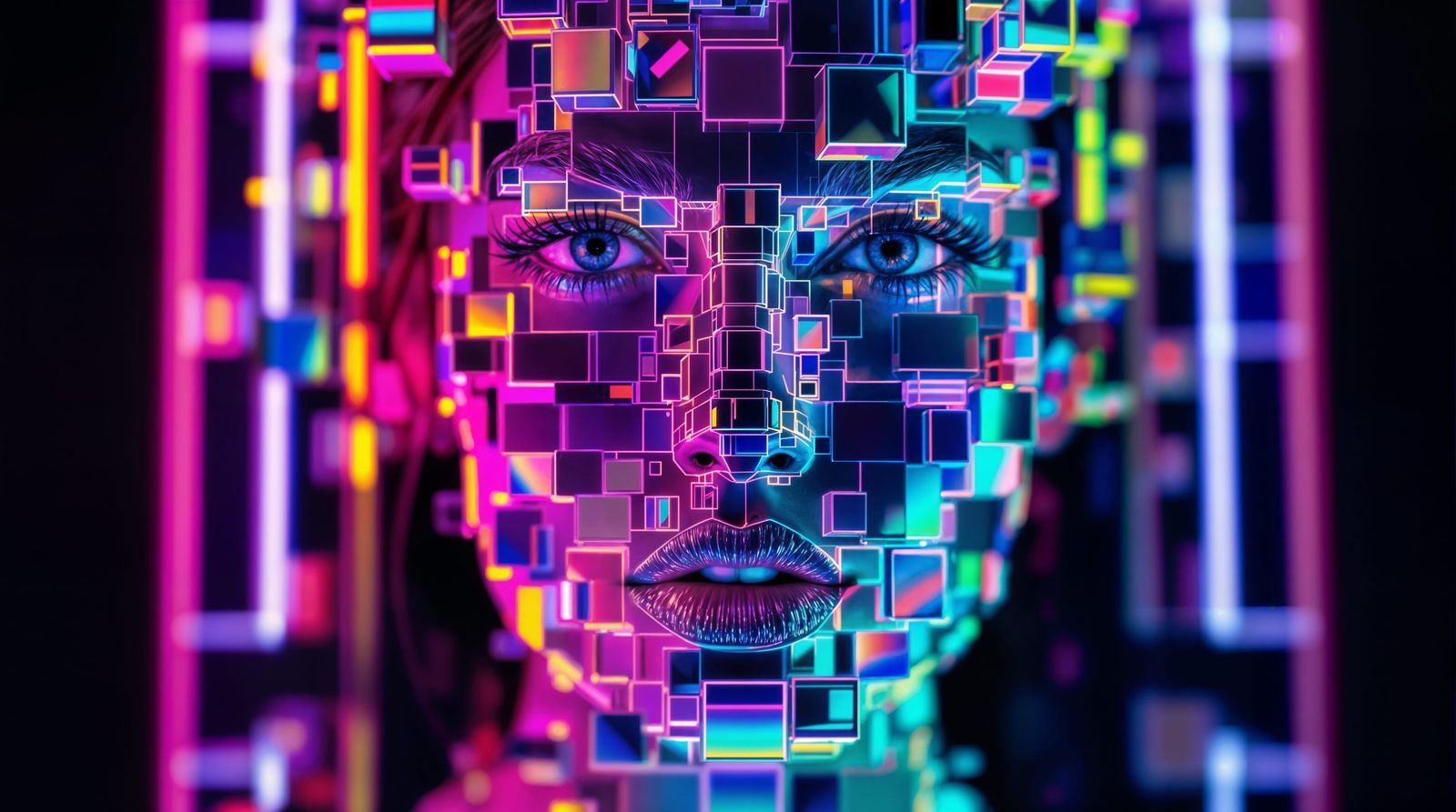 Abstract Neon Portrait of a Woman's Face