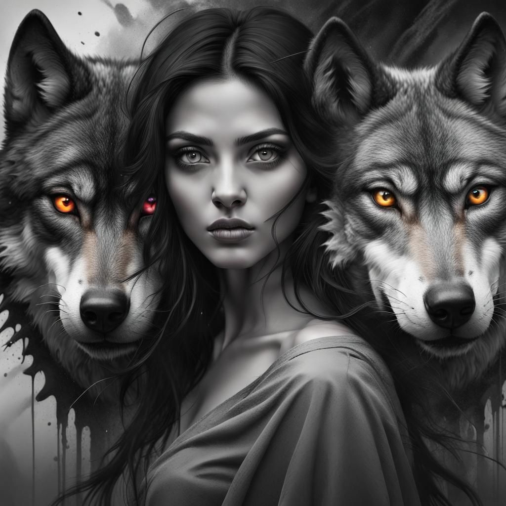 Wolf-Eyed Woman Portrait in Black and White
