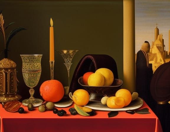 Renaissance Still Life: Oil Painting on Canvas