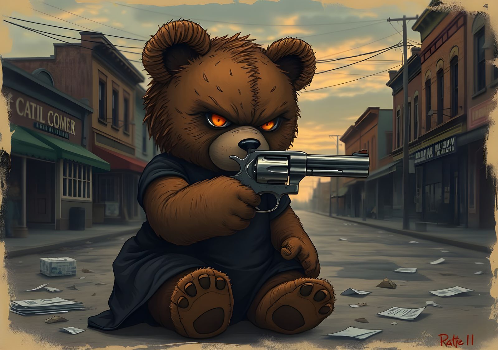 Menacing Stuffed Bear as Wanted Poster