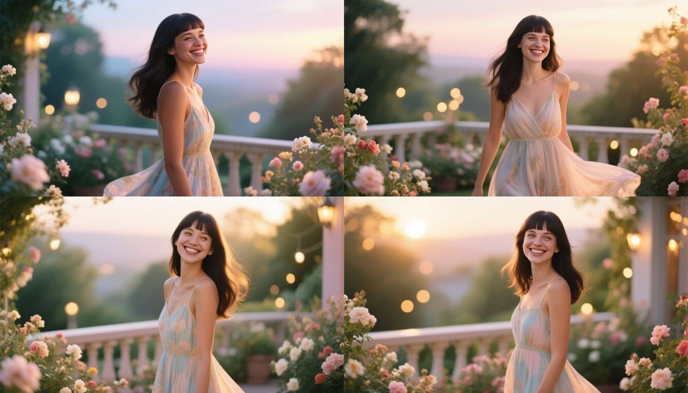 Joyful Woman in Romantic Garden at Golden Hour