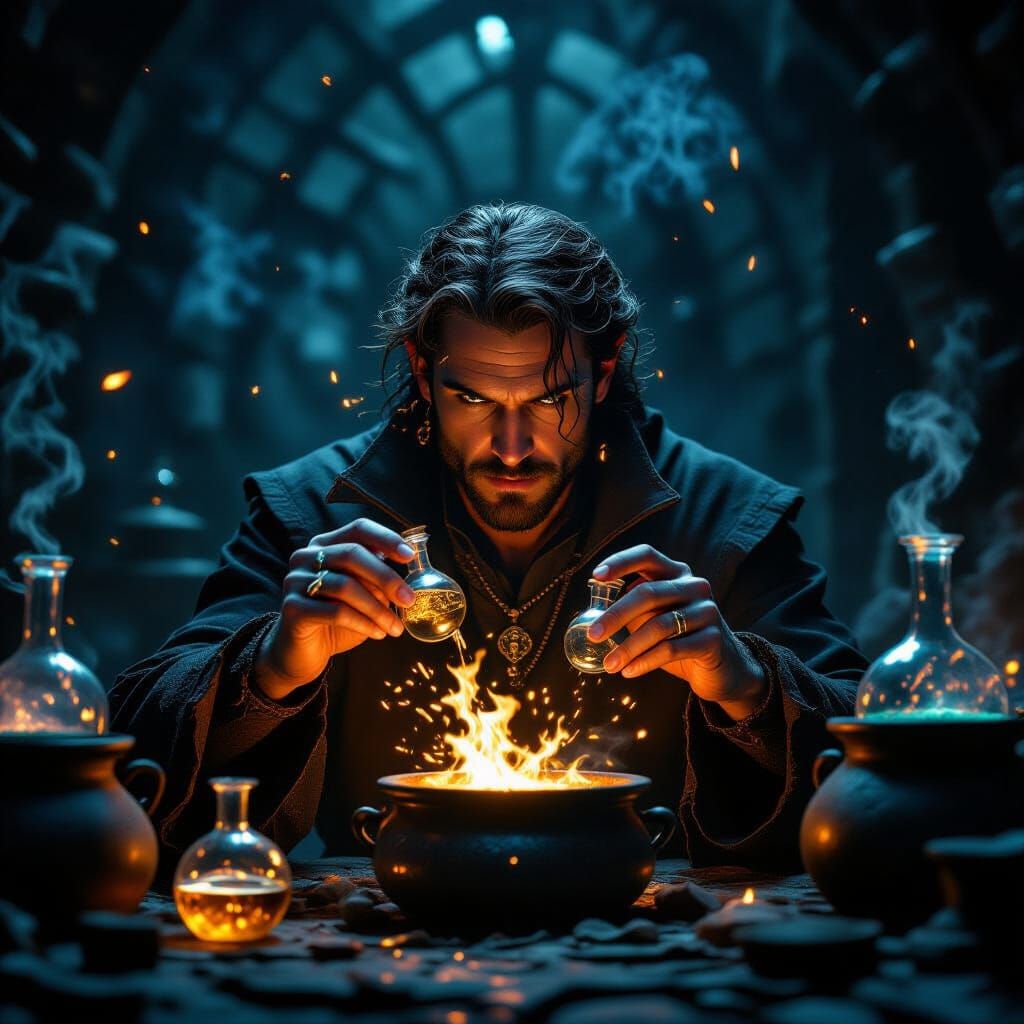 Dark Fantasy Potion Tester Tasting Reality-Bending Elixir