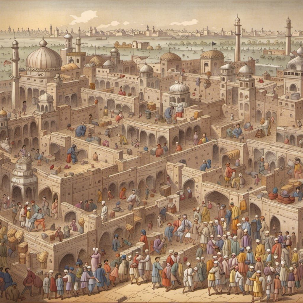 Vintage Illustration of Lahore During Sikh Empire