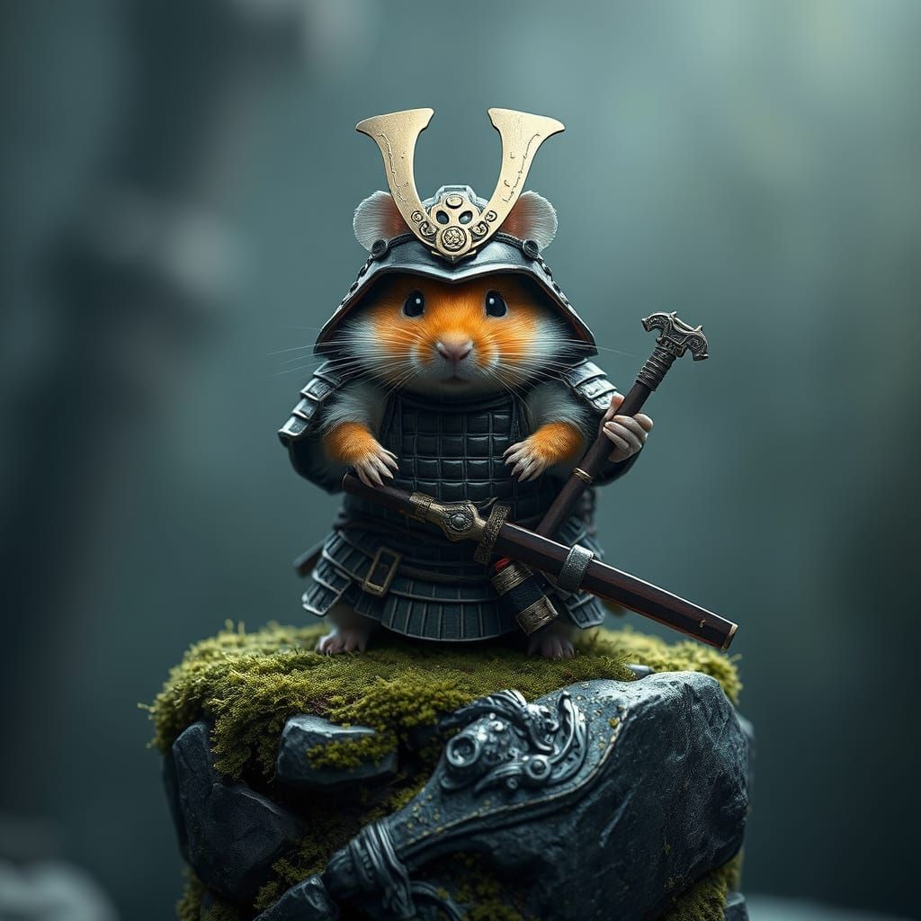 Hyper-Realistic Samurai Hamster in Traditional Armor