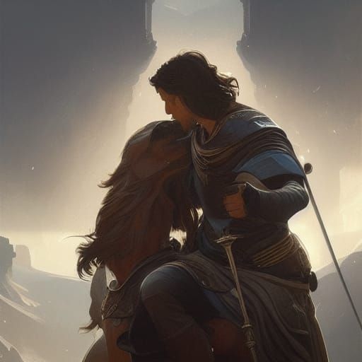 King Arthur and Merlin Portrait in Art Nouveau Style