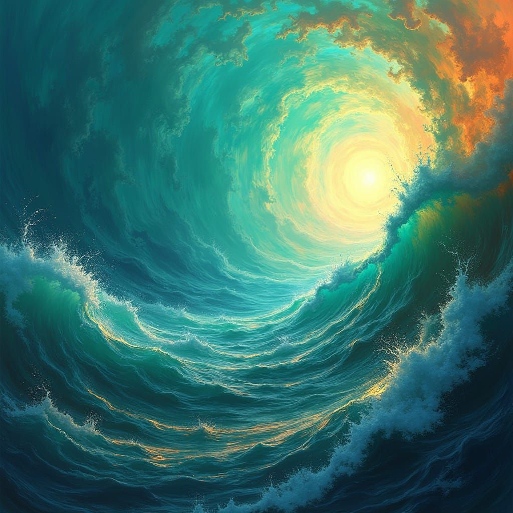 Ethereal Oceanic Dreamscape in Vibrant, Swirling Hues