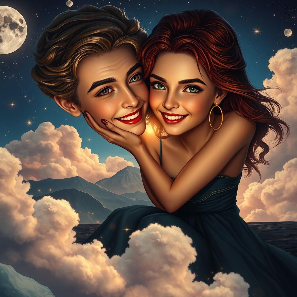 Romantic Couple in Greece Under Moonlight