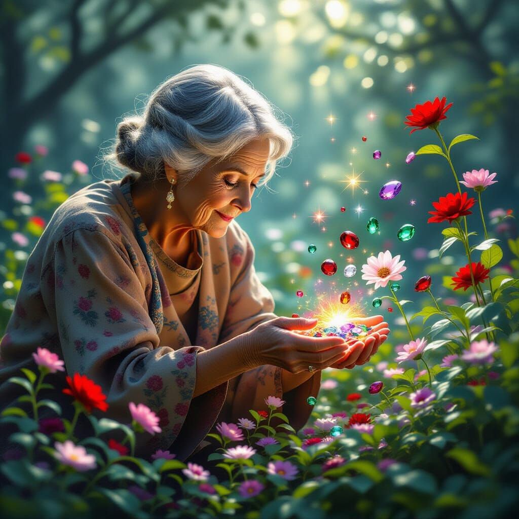 Mystical Plant's Gemstone Flowers in Ethereal Light