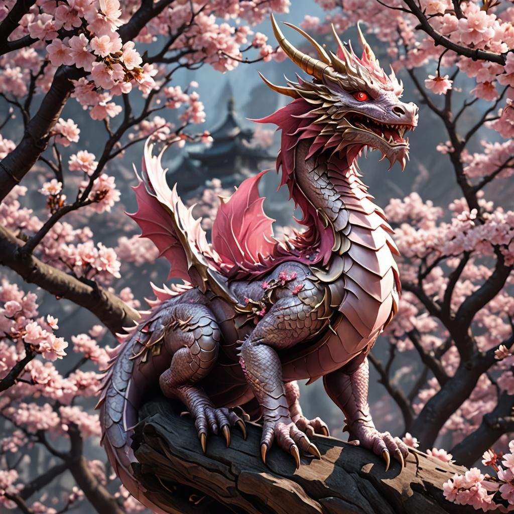 Cherry Blossom Dragon in 3D Anime Art