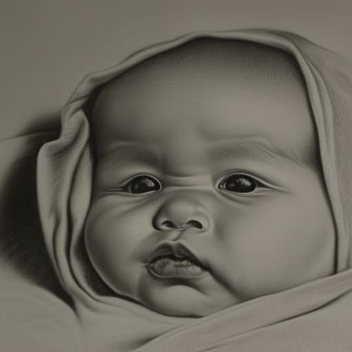 Ghostly Figure Haunting a Baby: Charcoal Drawing