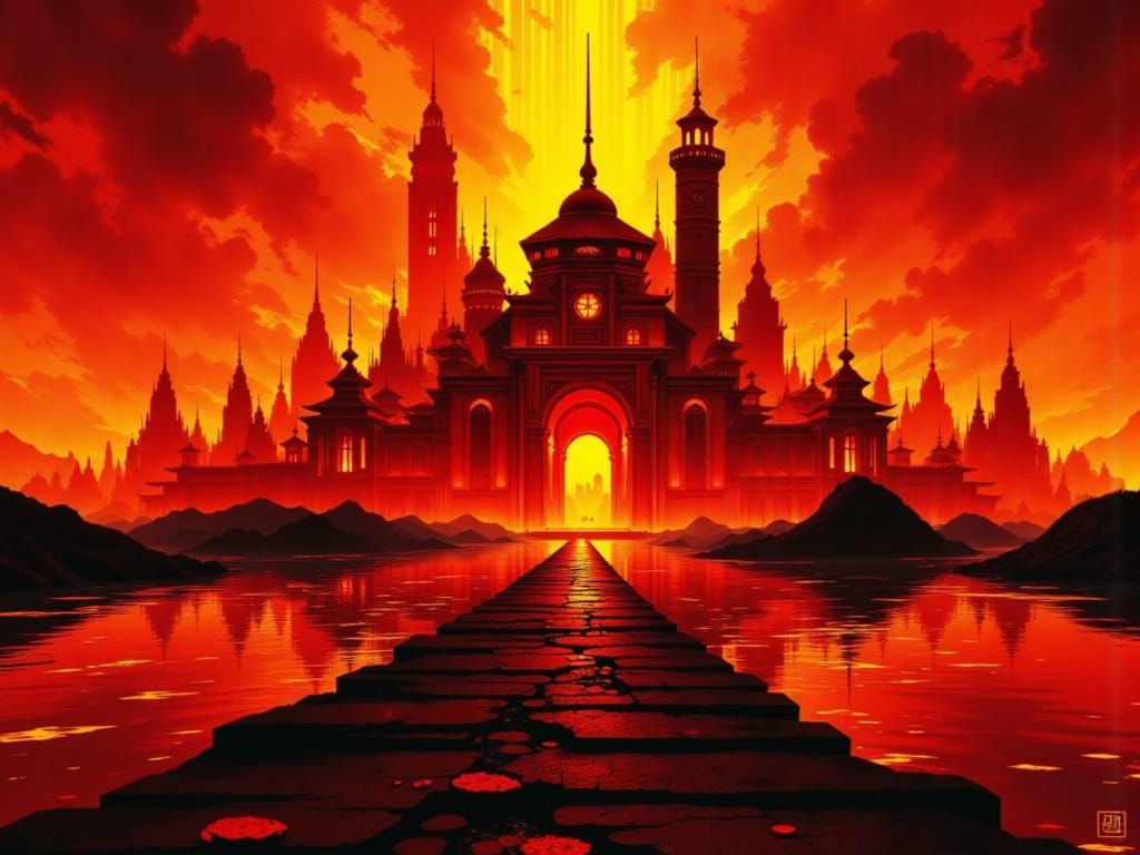 Crimson Tempest of Ego in Sumi-e Style