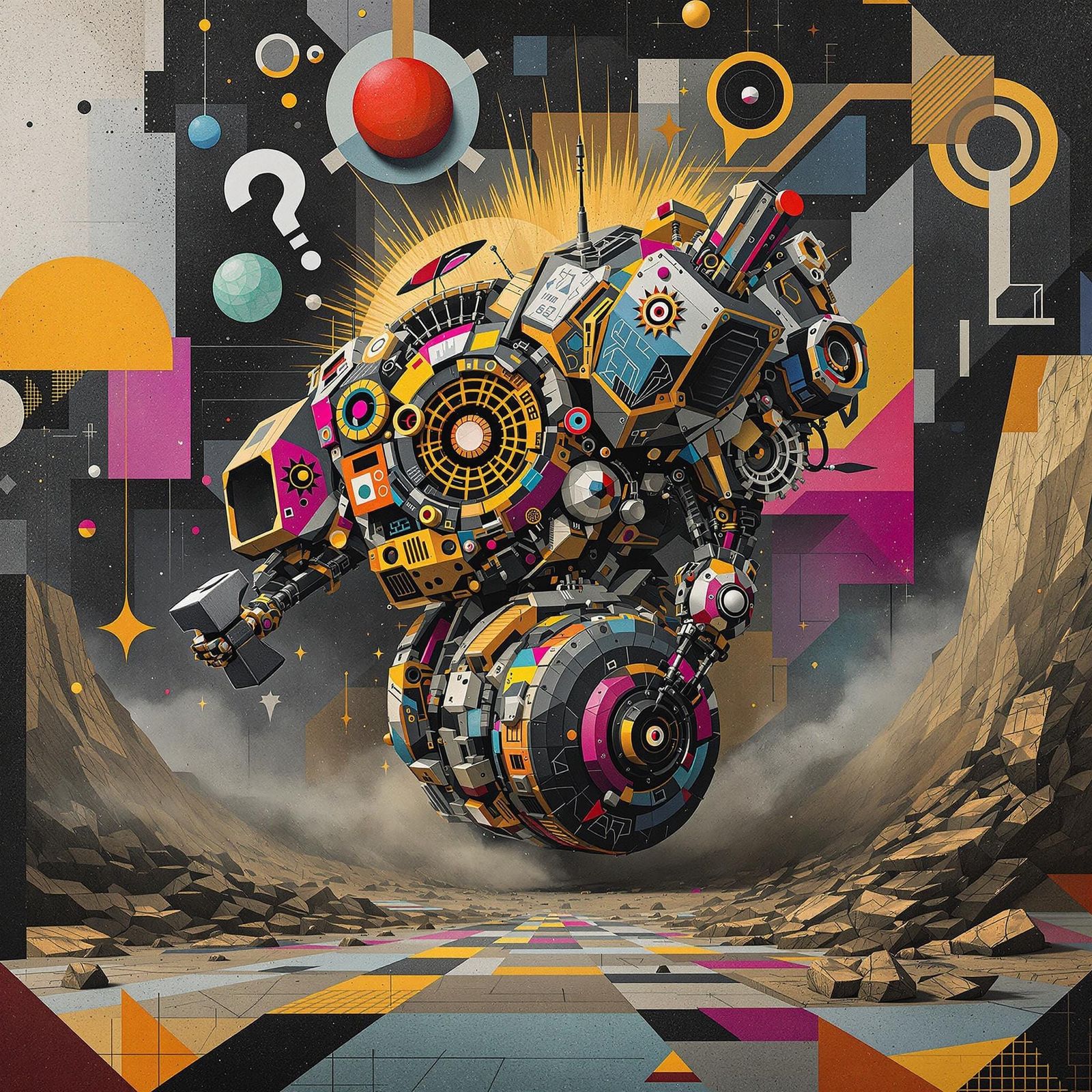 Ominous Robot Chases Trump with Anvil in a Vibrant, Surreal ...