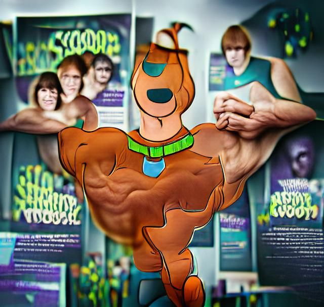 Photorealistic Scooby Doo Muscle Growth Illustration