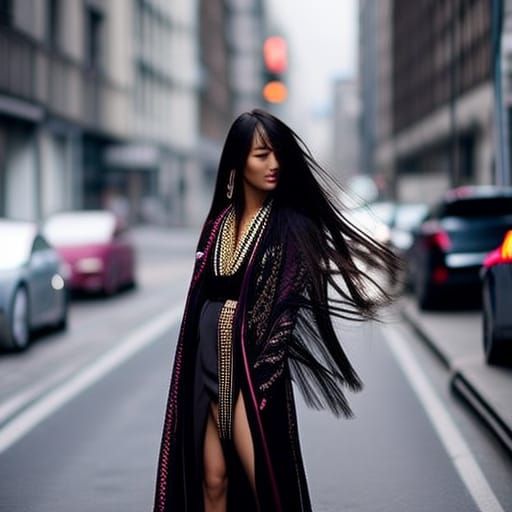 Cyberpunk Woman in Transparent Robe, Detailed Photography