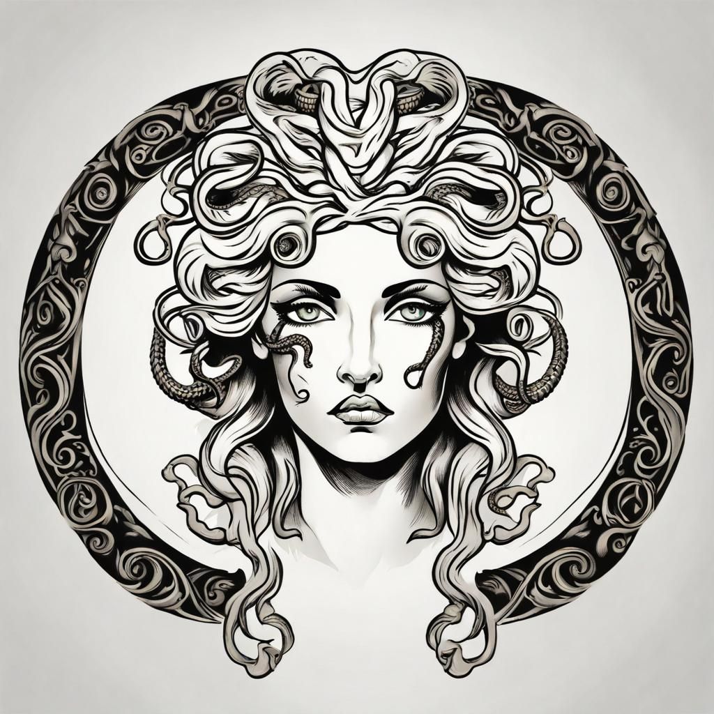 Medusa in Tattoo Style with Serpent Hair