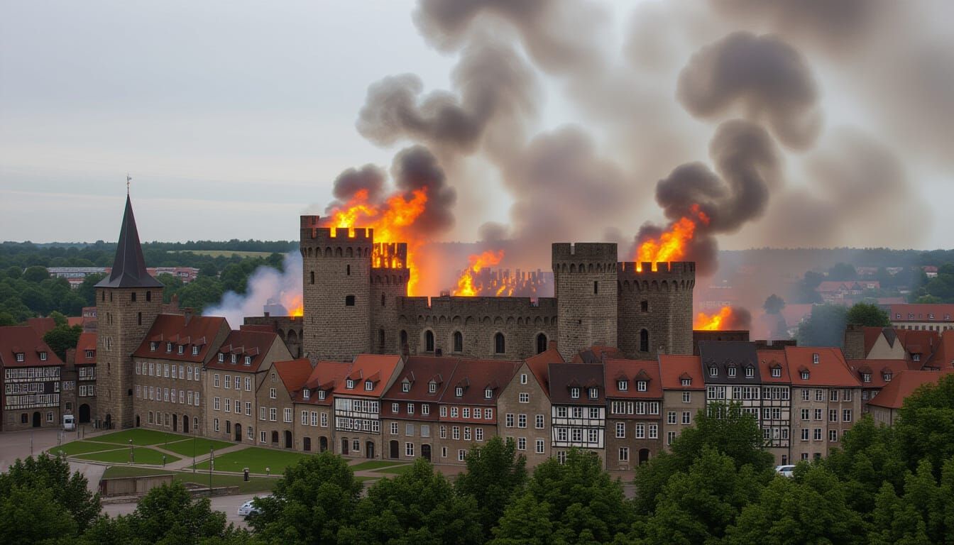 Medieval City Ablaze: A Town Consumed by Fire